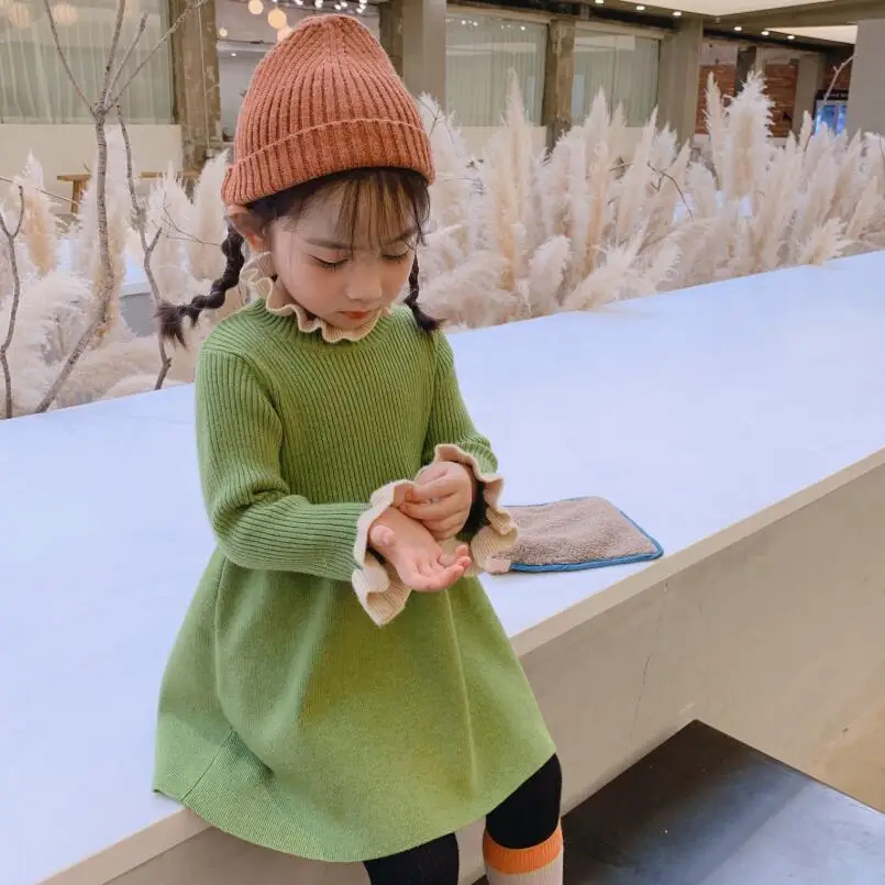 2020 Новый осень-зима платье принцессы для девочек вязать с высоким плотно