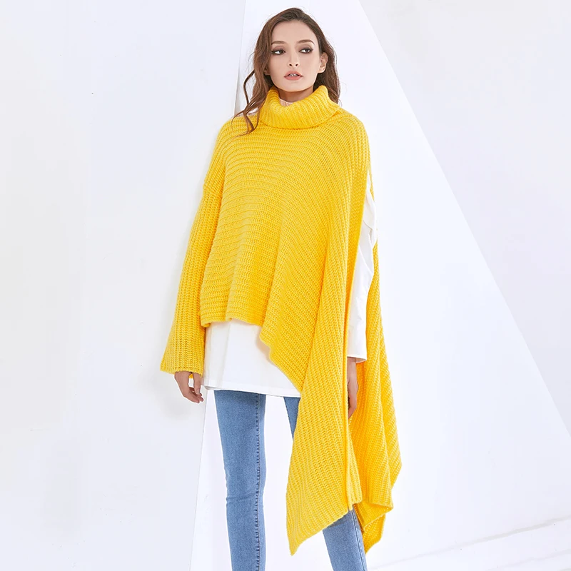 

Cutubly Asymmetrical Loose Sweater For Women Fashion New Clothing Turtleneck Bat Sleeve Casual Black Sweaters Female