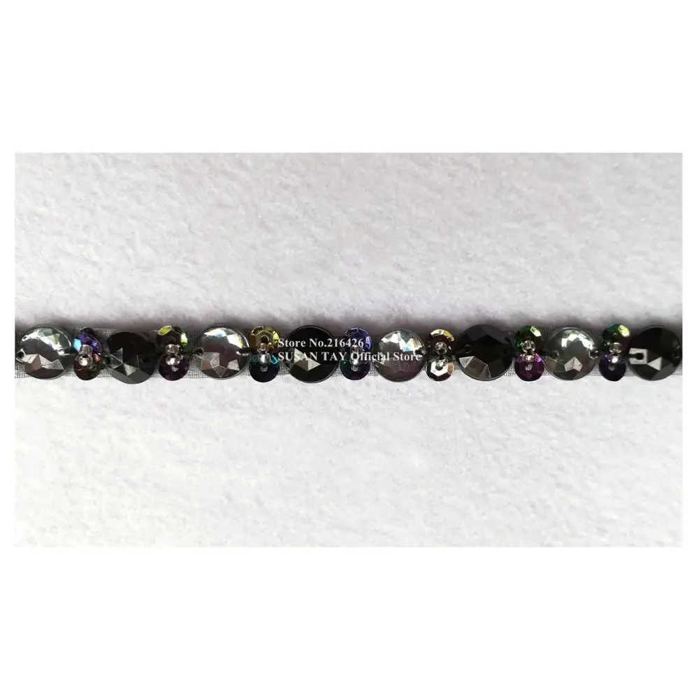 1 ярд х Новинка ручной работы 2 тоновое черное/серое украшенное бисером блестками