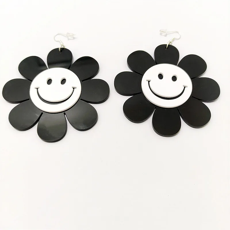 KUGUYS акриловые ювелирные изделия черный цветок большие серьги для женщин