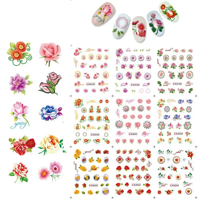 11 листов/КОМПЛЕКТ Красивые Цветы nail art наклейки наклейки серия аксессуары nail art переброски вод ногтей наклейки для наклейки наклейка - Цвет: BLE1995 2005 11sheet