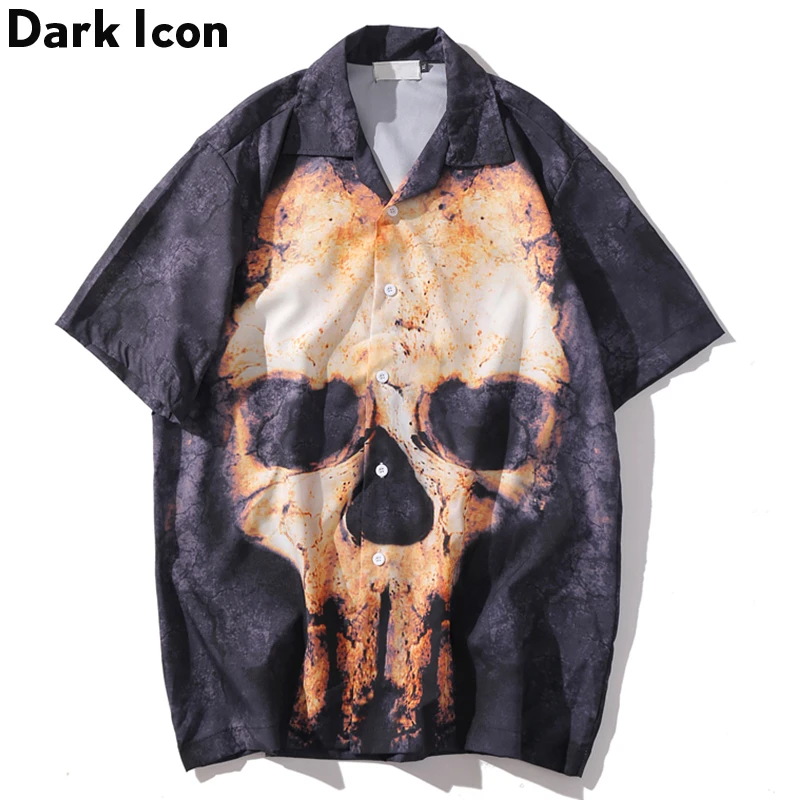 

Мужские рубашки в стиле хип-хоп Dark Icon, повседневные уличные рубашки с принтом черепа на лето 2020, мужская одежда