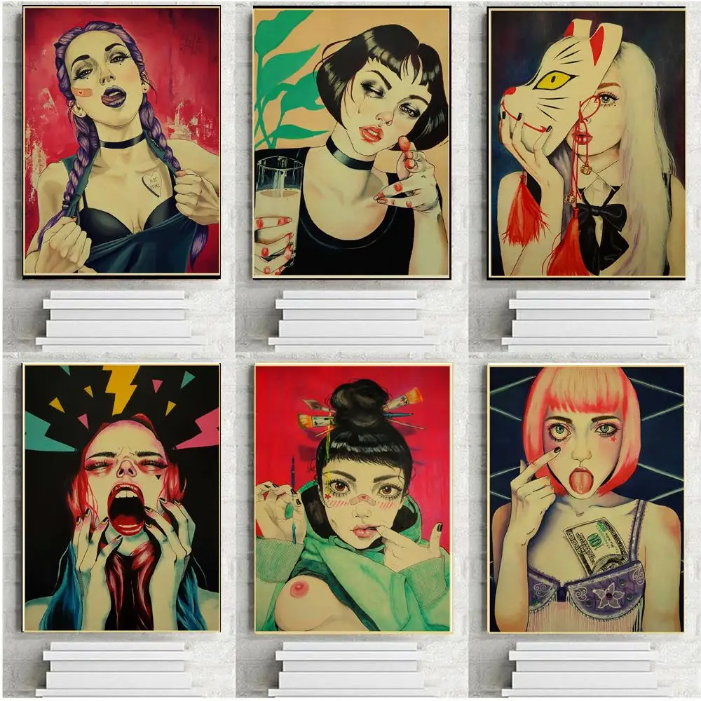 Винтаж плакат аниме сексуальные девушки художественные изделия для стен печать