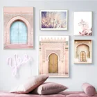 Мусульманский постер, марокканская розовая настенная живопись на холсте, арабская каллиграфия, коранское изображение, современное домашнее украшение