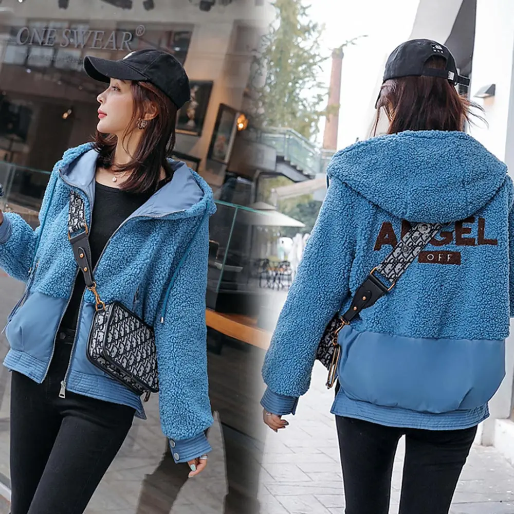 

Yocalor 2020 Autumn Winter Jacket Women Coat New Short Hooded Fluff Fur Patchwork Warm Women Jacket Parkas Winter Coat Women