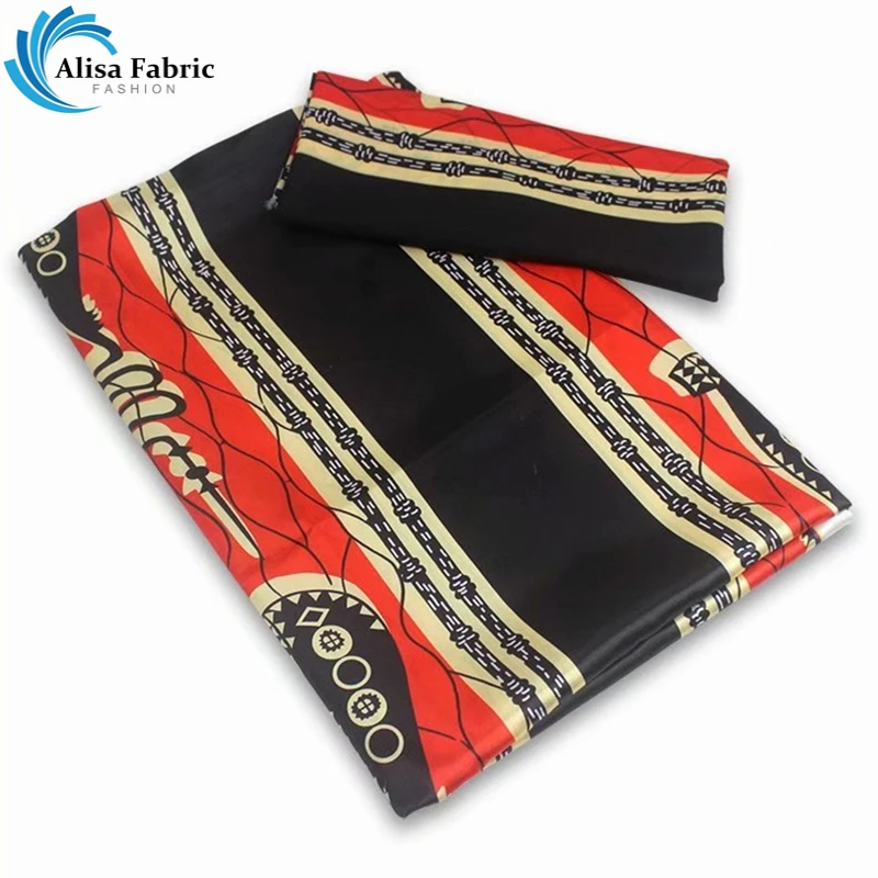 

Organza Silk Fabric 4yards Match 2yards Ribbon Silk Fabric High Quality Digital African Print Silk Fabric African Fabric A-17