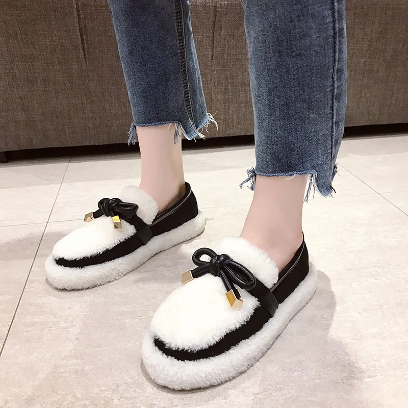 

2020 autumn and winter new Korean fashion all-match casual shoes bow knot women's shoes plus velvet cotton shoes sneakers