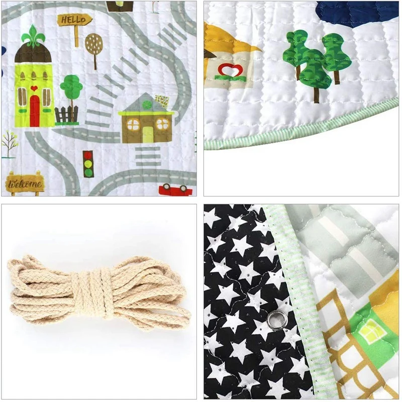 

Baby Play Mat,Round Baby Nursery Rugs and Portable Toy Organizer Storage Toys Storage Bag,Soft Washable Crawling Mat with Drawst
