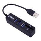 Мини-Разветвитель USB usb-хаб, 3,0, 3 порта + 2 кардридера, портативный концентратор, все в одном, SDTF, аксессуары для компьютеров, ноутбуков