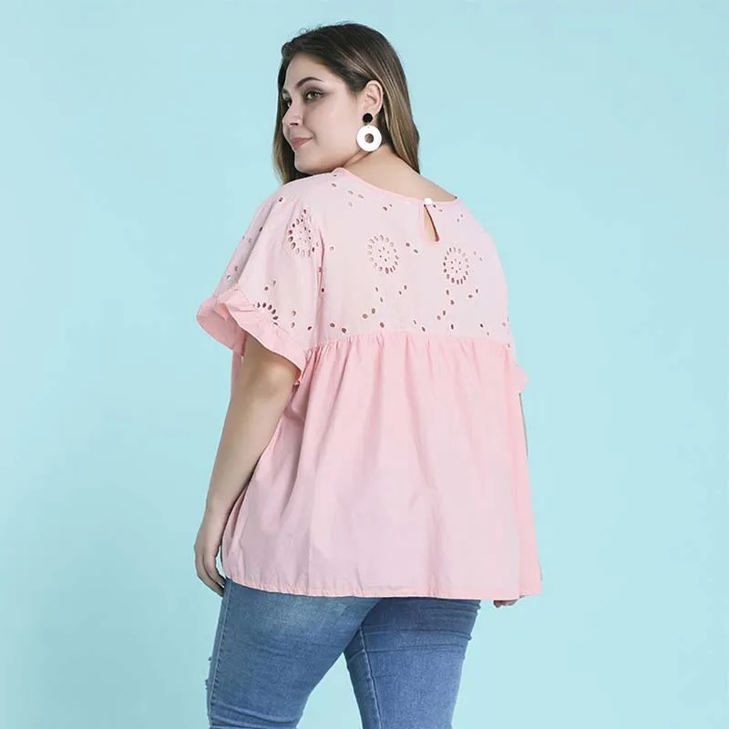 WHZHM розовая фотосессия 3XL 4XL женские футболки с оборками элегантные вырезами и