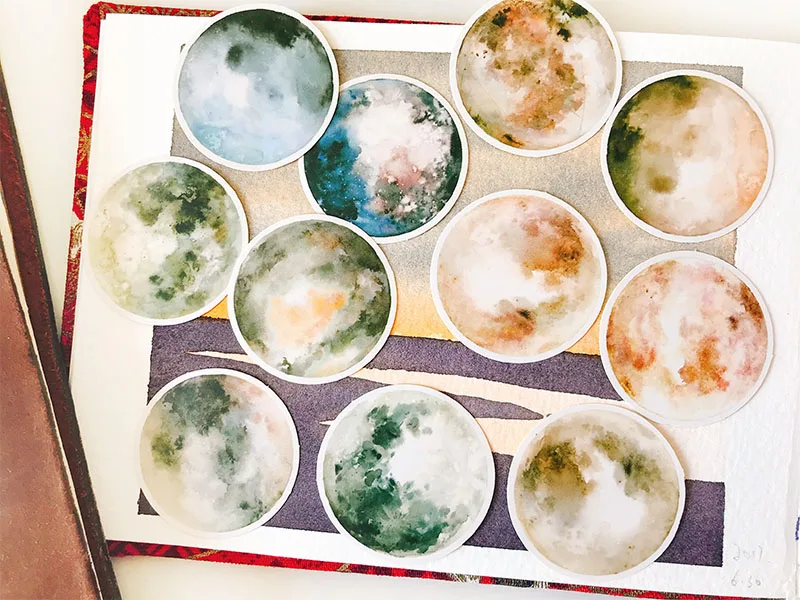 11 шт./пакет Винтаж круглое лунное ожерелье с акварелью Стикеры DIY ремесло