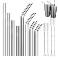 4 size reusable drinking straws stainless steel straws long short metal straws set with 4 brushes for bar party kids drinkware