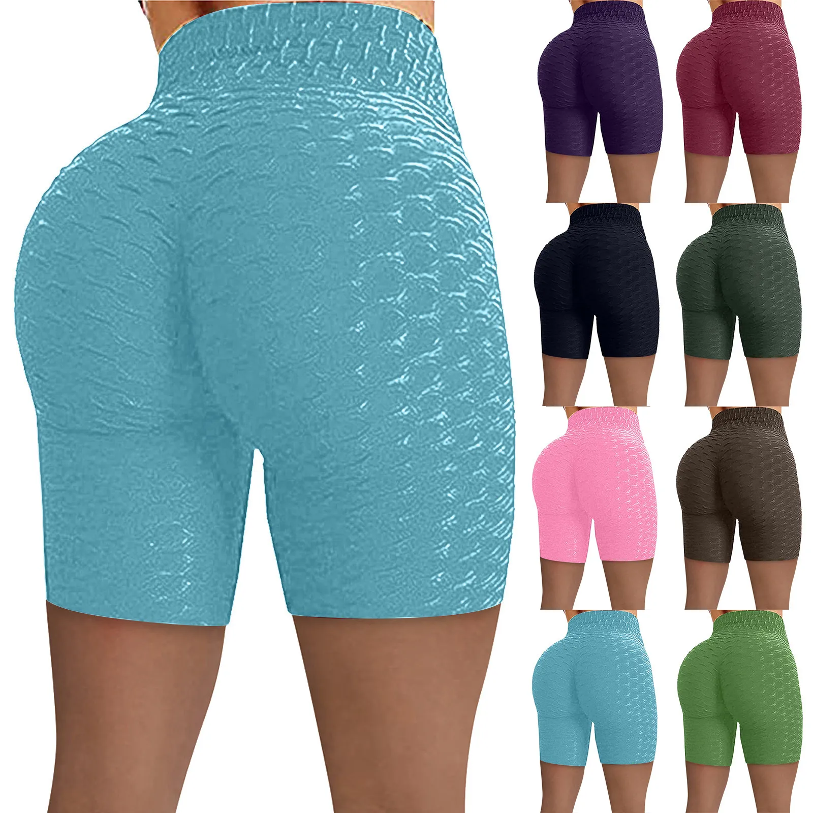 

Women Summer Knit Shorts High Waist Hip Tight Leggings Stretch Running Fitness Short Pants Wrinkled Sexy Biker Shorts 2021 New
