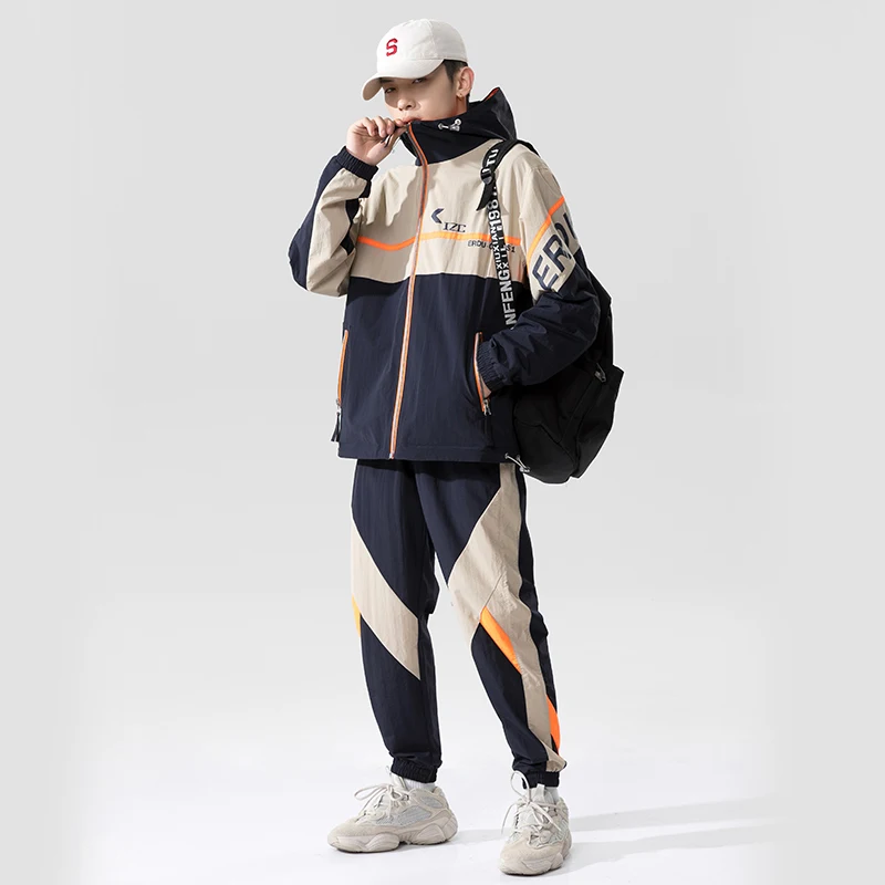 

Fashion 2 Pieces Sets Mens Fashion Cargo Tracksuit Men with Pockets Military Jackets and Elastic Waist Pants Suit Male Set