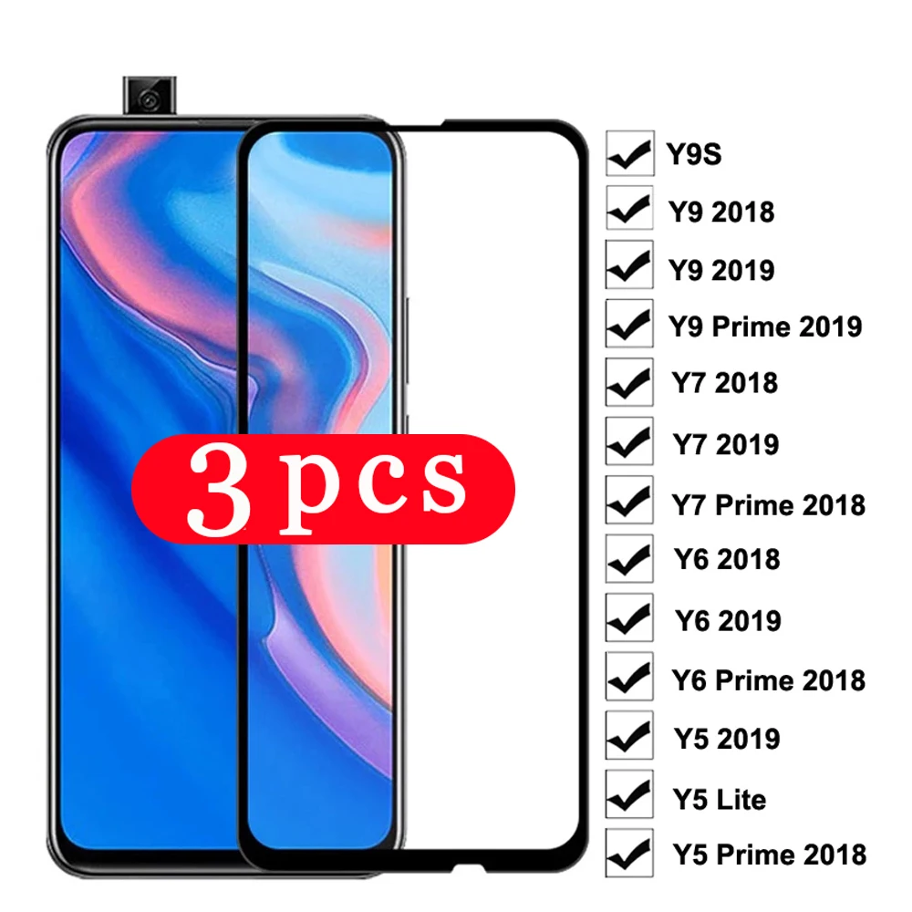 

3Pcs 9D for huawei y9 prime y6 y7 pro 2019 y5 lite 2018 y9s y9A y8s y8p y7p y6s y6p tempered glass film phone screen protector