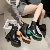 womens 2022 thick bottom chain smoking boots ankle boots middle calf chelsea boots zapatos de mujer