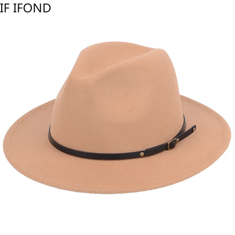 Шерстяные фетровые шляпы Jazz Fedora с пряжкой на ремешке женские шапки унисекс