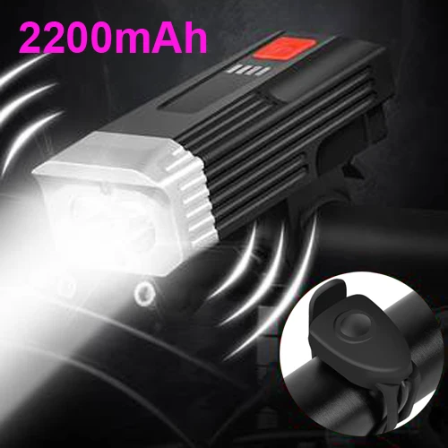 2200mAh no rear Светодиодный фонарь для велосипеда USB перезаряжаемая передняя лампа для велосипеда встроенный динамик колокольчик Рог водонепроницаемый фонарь с дисплеем батареи - Цвет: 2200mAh no rear