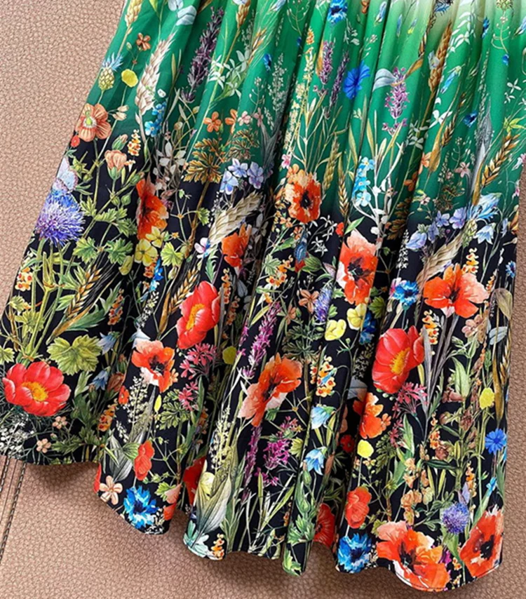 

European and American women's clothing 2021 The new spring Flower-printed cotton pleated skirt