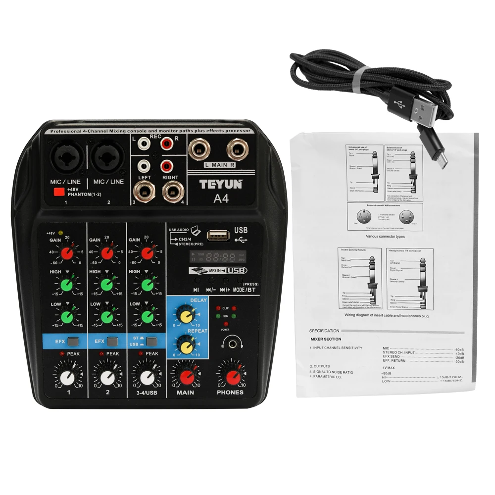Горячая Новинка Распродажа TU04 BT звуковая микшерная консоль запись 48 В Phantom Power