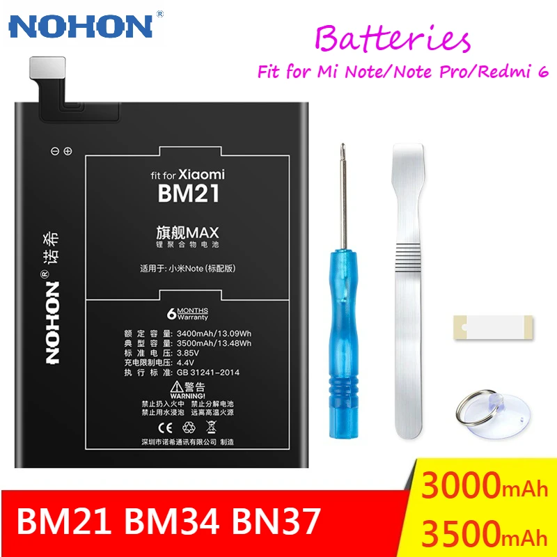 NOHON Оригинальный аккумулятор для Xiaomi Mi Note Pro Redmi 6 запасная батарея BM21 BM34 BN37 Высокая