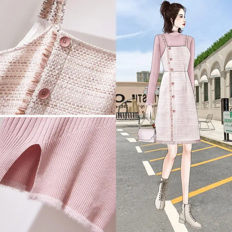 Твидовое шерстяное корейское платье Женский комплект из 2 предметов зимнее