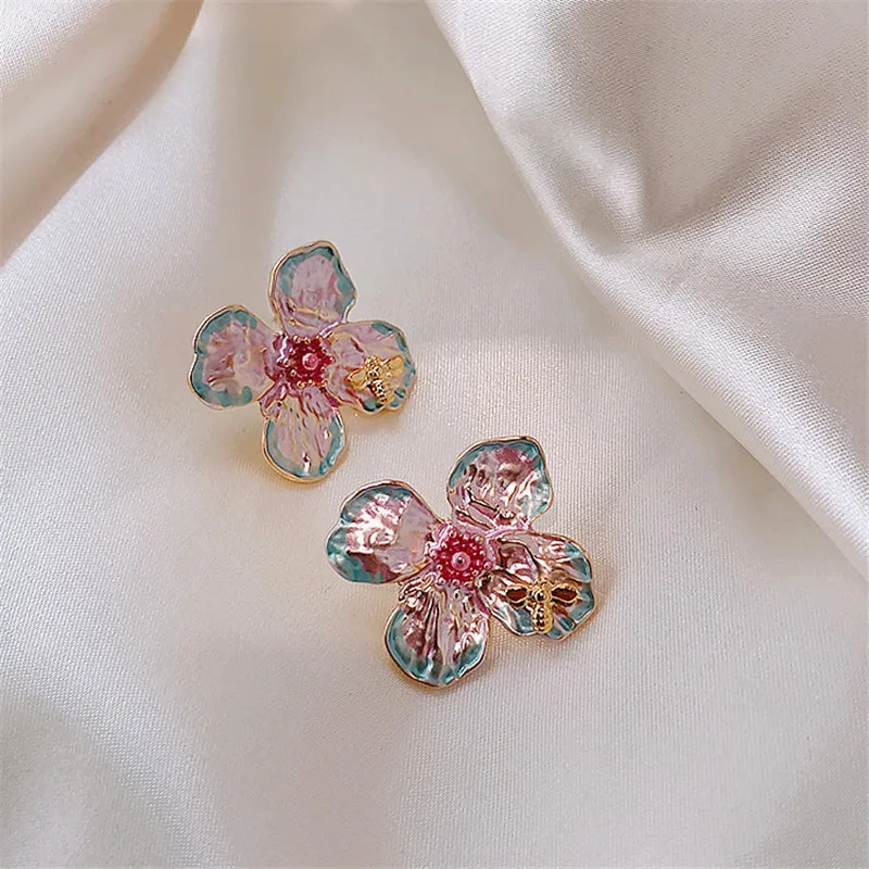 Корейские Металлические серьги гвоздики в виде цветка для женщин и девушек