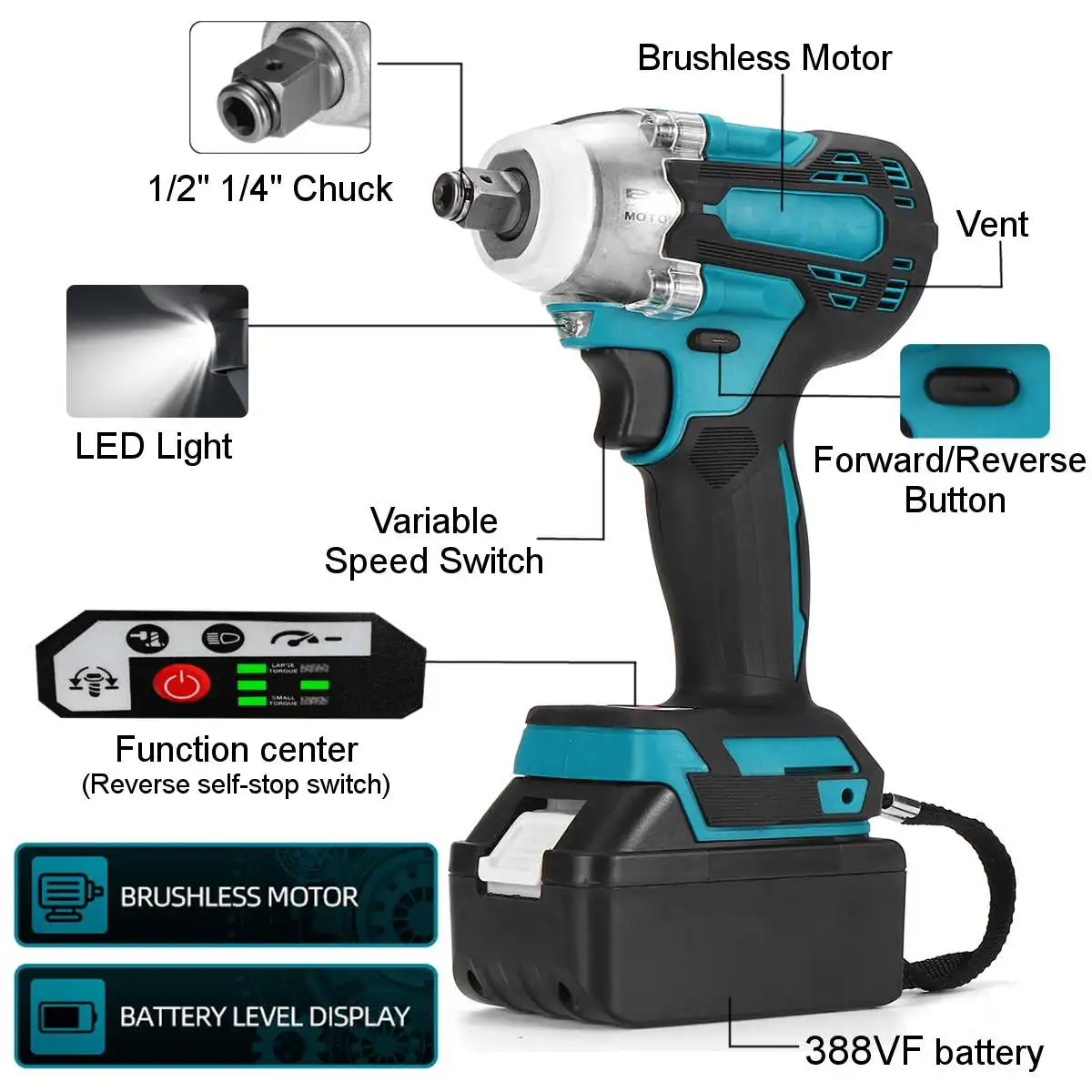 2 in 1 800N.m Electric brushless Cordless wrench 1/2 screwdriver 1/4 Torque Impact drill 18V Battery drillpro power tool | Инструменты