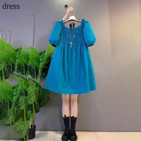 2021 plus size womens fat sister summer new style korean style western french temperament age reducing bubble sleeve dress tren