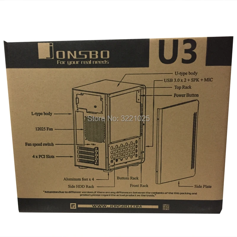 Jonsbo U3 HTPC MATX мини чехол алюминиевый чехол для компьютера 260 мм Длинный дисплей карта 3," HDD ATX PSU USB3.0* 2 домашний кинотеатр компьютер