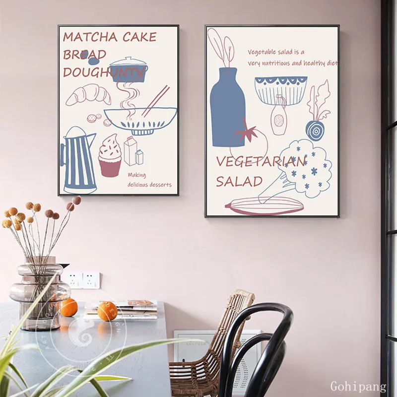 Минималистичный стиль мультяшная посуда холст живопись цитата Плакаты для