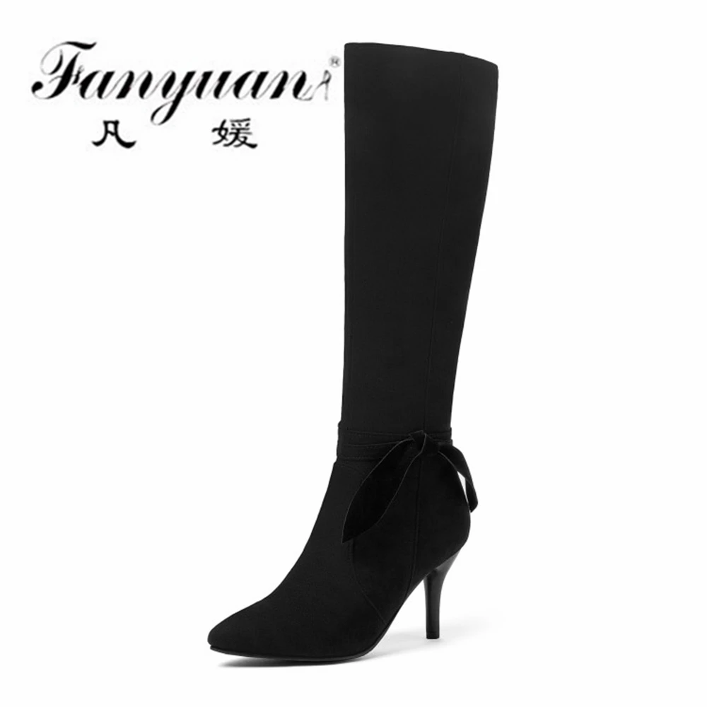

Fanyuan Fashion Concise Women Knee Hight Boots Autumn Winter Pointed Toe High Heels Pumps Party Shoes Woman Long Boot Size30-48