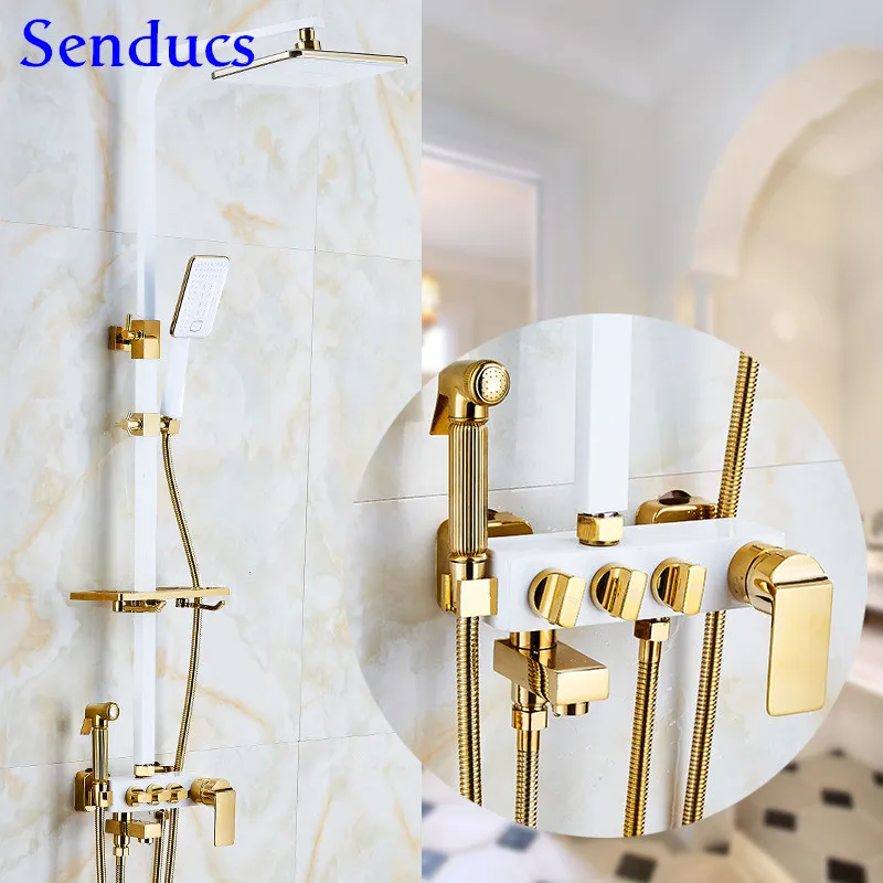 

Bathroom Shower Set Senducs Copper Bath Bidet ABS Hand Shower Head for White Gold Shower System Brass Bath Shower Mixer Set