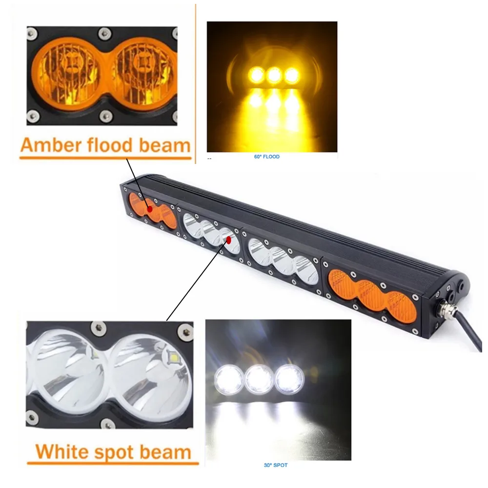 

Single Row 10W/Pcs 120W Amber LED Work Light Bar For Truck Atv Uaz 4x4 Offroad Trailer Combo Beam White Warning Barra Fog Light