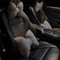 linen breathable material car seat rest cushion universal car neck pillows classic bowknot headrest chair auto accessories