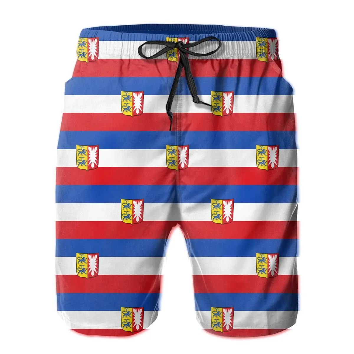 

Summer Men Beach Shorts Breathable Quick Dry Humor German states running Flag Of Schleswig-Holstein (state) Hawaii Pants