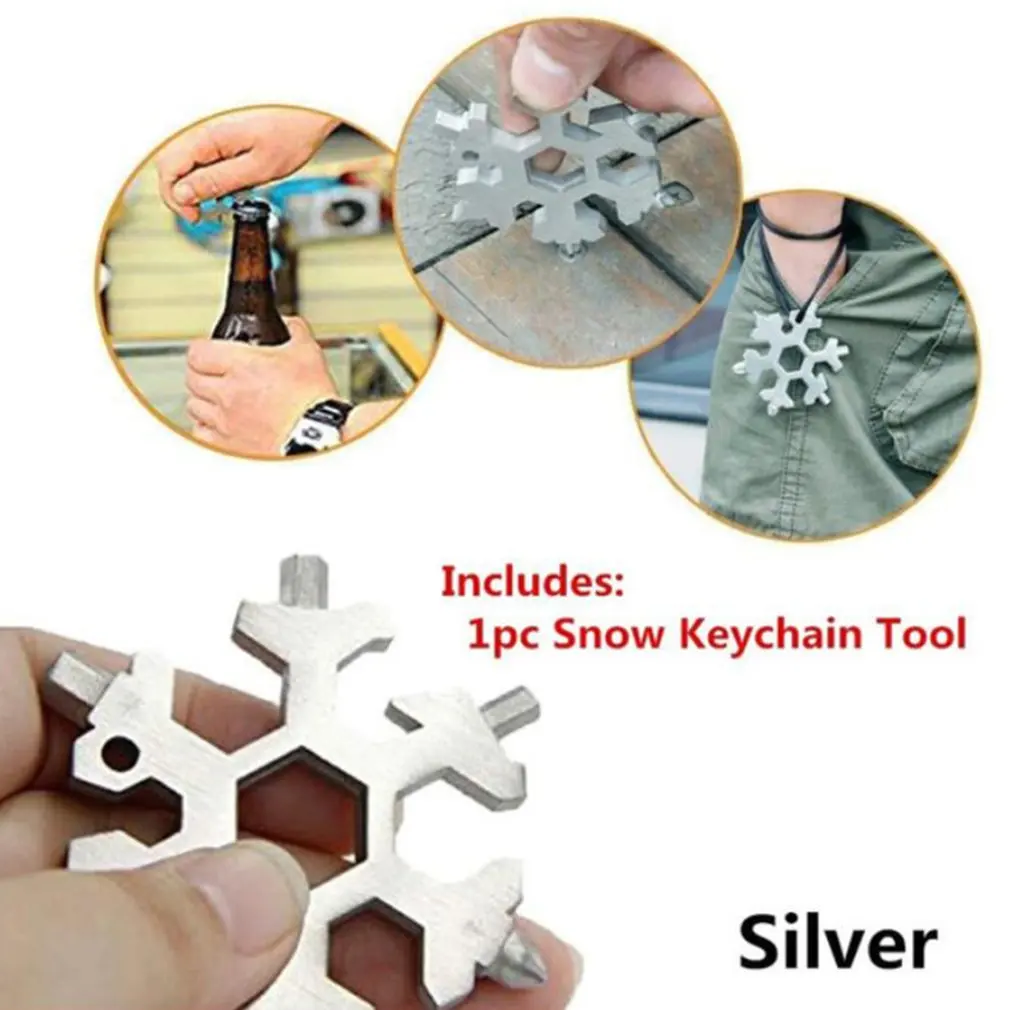 

19-in-1 Snow Keychain Tools Multi-tool Wrenches Combination Stainless Steel Snow Shape Outdoor Portable Snowflake