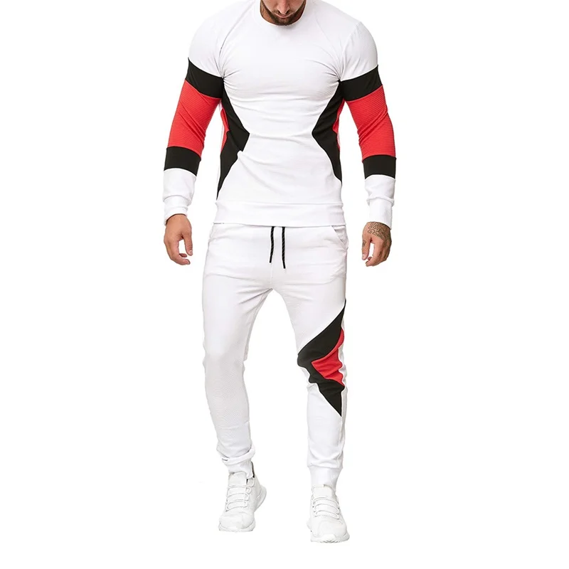 

Повседневная мужская Толстовка и штаны на завязках, цвет белый, красный, осенне-зимний, теплый спортивный костюм для мужчин