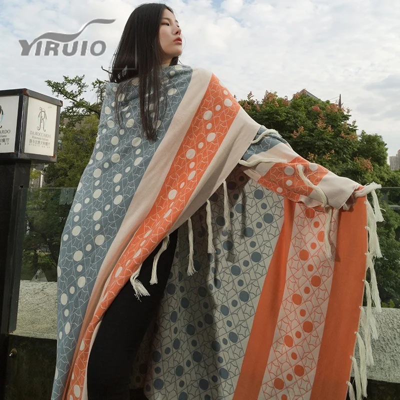 Online YIRUIO Selimut Bohemian Rajutan Tangan Mewah Selimut Sofa Kasur Kursi Dekorasi Rumah Musim Gugur Penutup Jubah Katun Dapat Dipakai Wanita