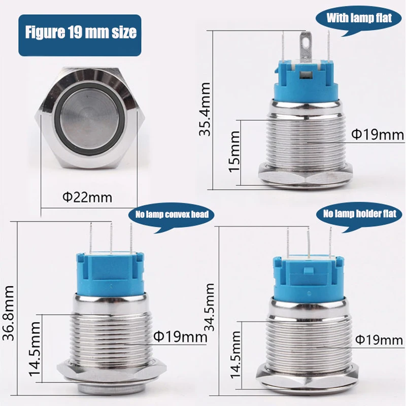 Металлический кнопочный переключатель 12/16/19/22 мм кольцевой индикатор питания