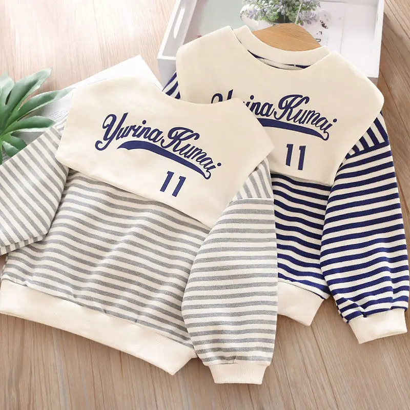 Bear Leader Girls Boys Striped Hoodies 2021 New Fashion Kids Baby Letter Print Sweatshirts Casual Korean Style Clothes For 2-7Y