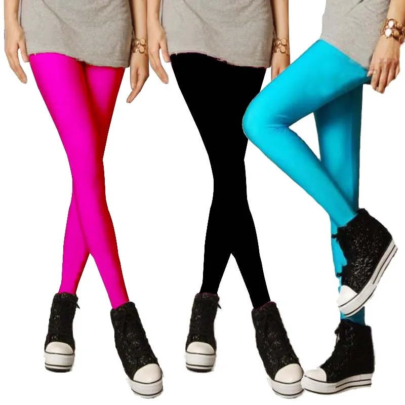 Женские Блестящие Брюки леггинсы хит продаж однотонные флуоресцентные спандекс