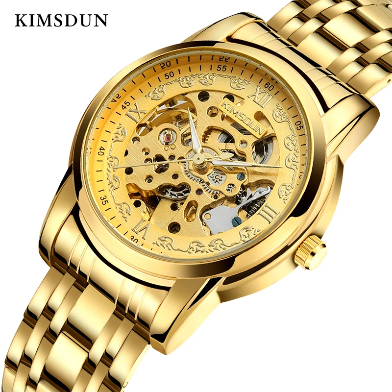 KIMSDUN мужские модные повседневные деловые автоматические механические часы полые