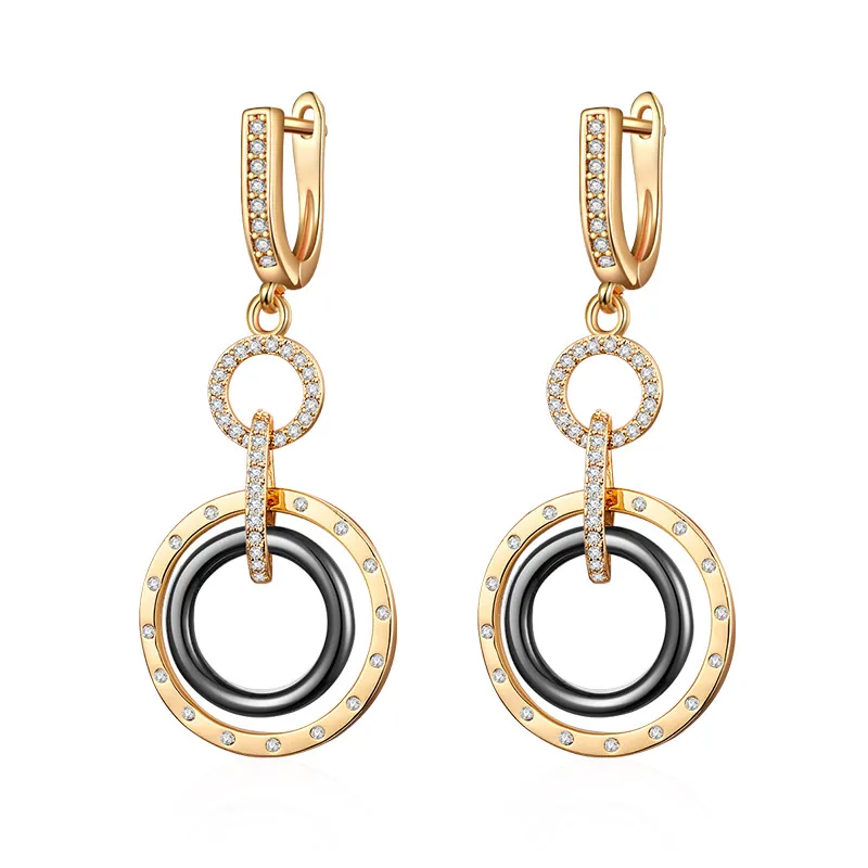 gold black MAIKALE, трендовые керамические круглые серьги, медь, высокое качество, кубический цирконий, позолота, серебро, висячие серьги для женщин, для подарков - Окраска металла: gold black