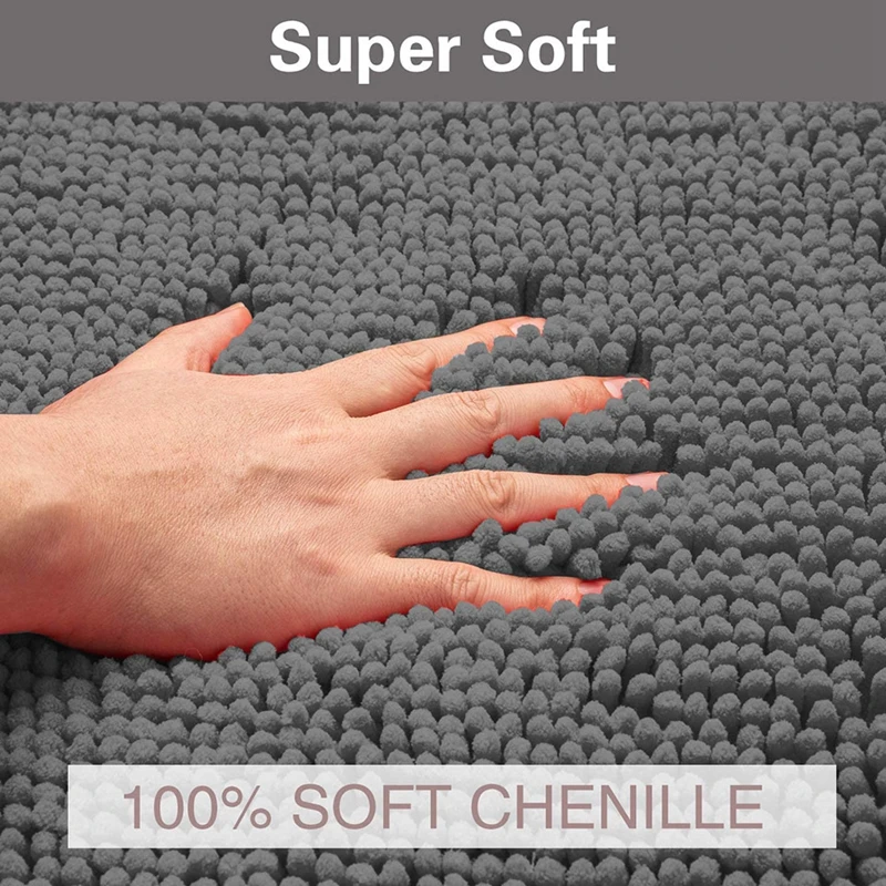 

3pcs Bathroom Toilet Mat Thicken Encrypted Chenille Anti-Slip Floor Carpet Solid Color Kitchen Water Absorption Area Rugs