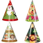 12 шт.лот Новый прекрасный мультфильм лев джунглей тема вечерние бумага крышки с рисунком лося из мультфильма сова вечерние головные уборы для детей подарок на день рождения вечерние поставки