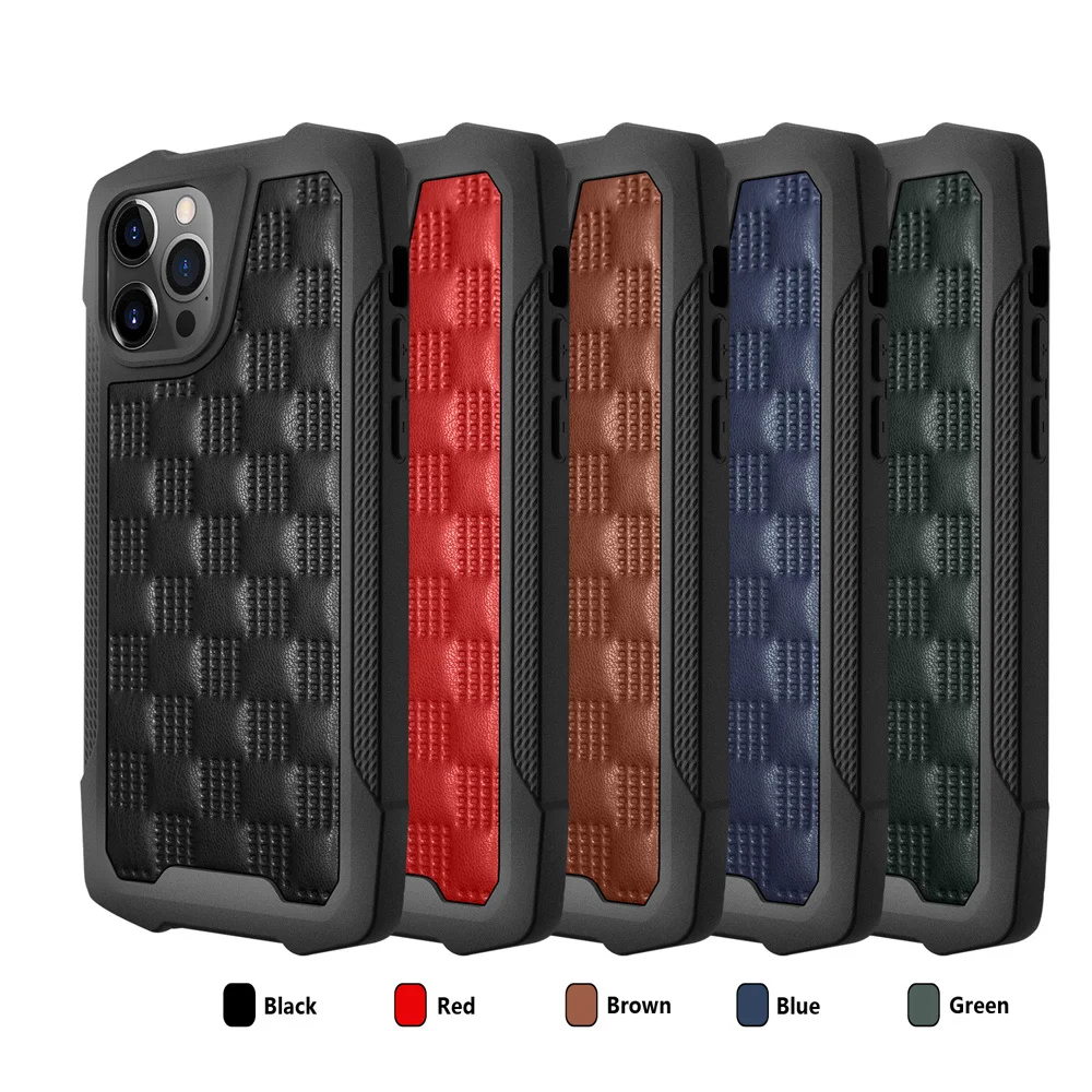 

3D PU Leather Armor Shockproof Case for iPhone 11 12 Pro Max XS X XR 6S 7 8 Plus Mini Matte Soft Silicon Bumper Business Cover
