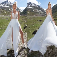 simple a line wedding dresses spaghetti straps vestido de novia lace applique sexy side slit backless chiffon c%d0%b2%d0%b0%d0%b4%d0%b5%d0%b1%d0%bd%d0%be%d0%b5 %d0%bf%d0%bb%d0%b0%d1%82%d1%8c%d0%b5