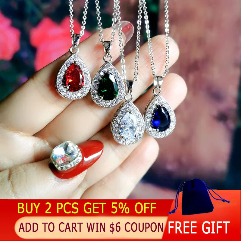 KIOOZOL Red Blue Green White Crystal Teardrop Pendant Silver Color Choker Necklace Classic Ladies Jewelry 2021 Trend 159 KO3 | Украшения и
