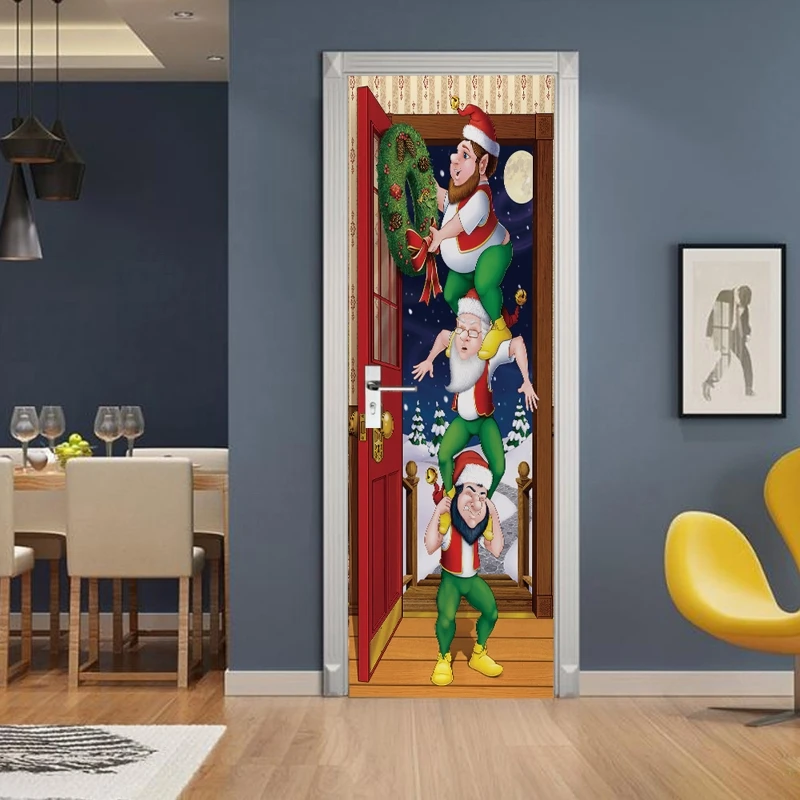 

2pcs/set Christmas Santa Wreath Decorative Refrigerator Door Sticker Waterproof Self Adhesive Wall Mural Decal